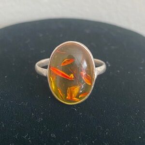 925 Sterling Silver Baltic Amber Cognac Color Ring Size 6.5